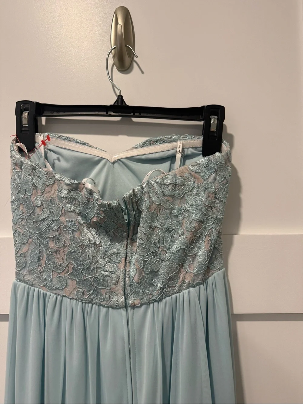 Speechless Strapless Lace & Chiffon Gown in Dust Blue